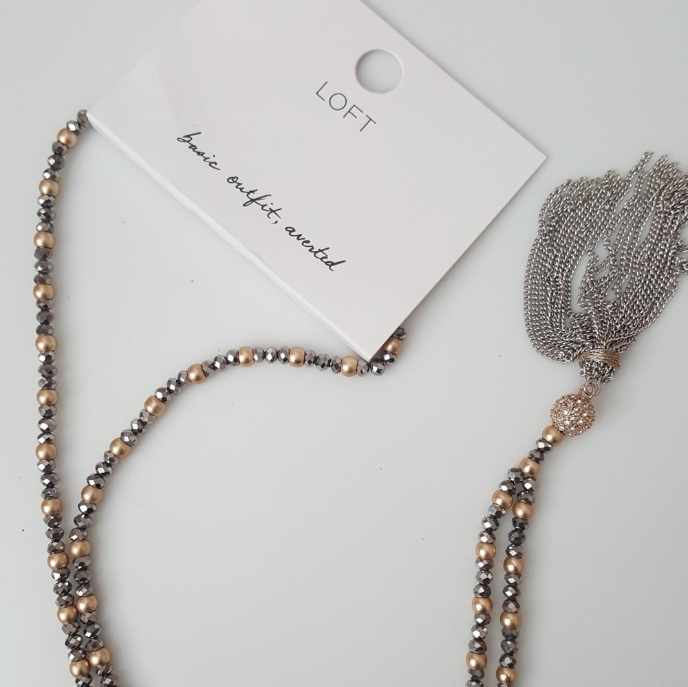 Metallic and gold, chain tassel necklace